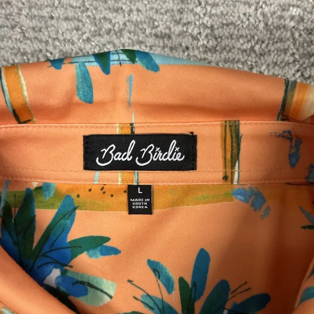 Bad Birdie Polo Shirt Mens Large Orange Golf Performance Stretch Tropical Palm
